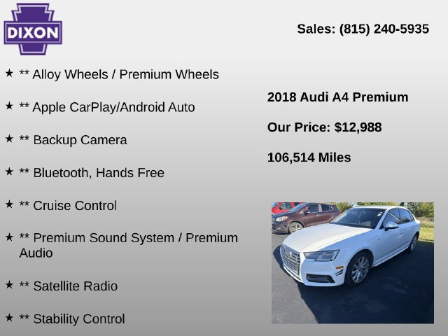 Used 2018 Audi A4 2.0T Ultra Premium w/ 18" Wheel Package FWD image 4