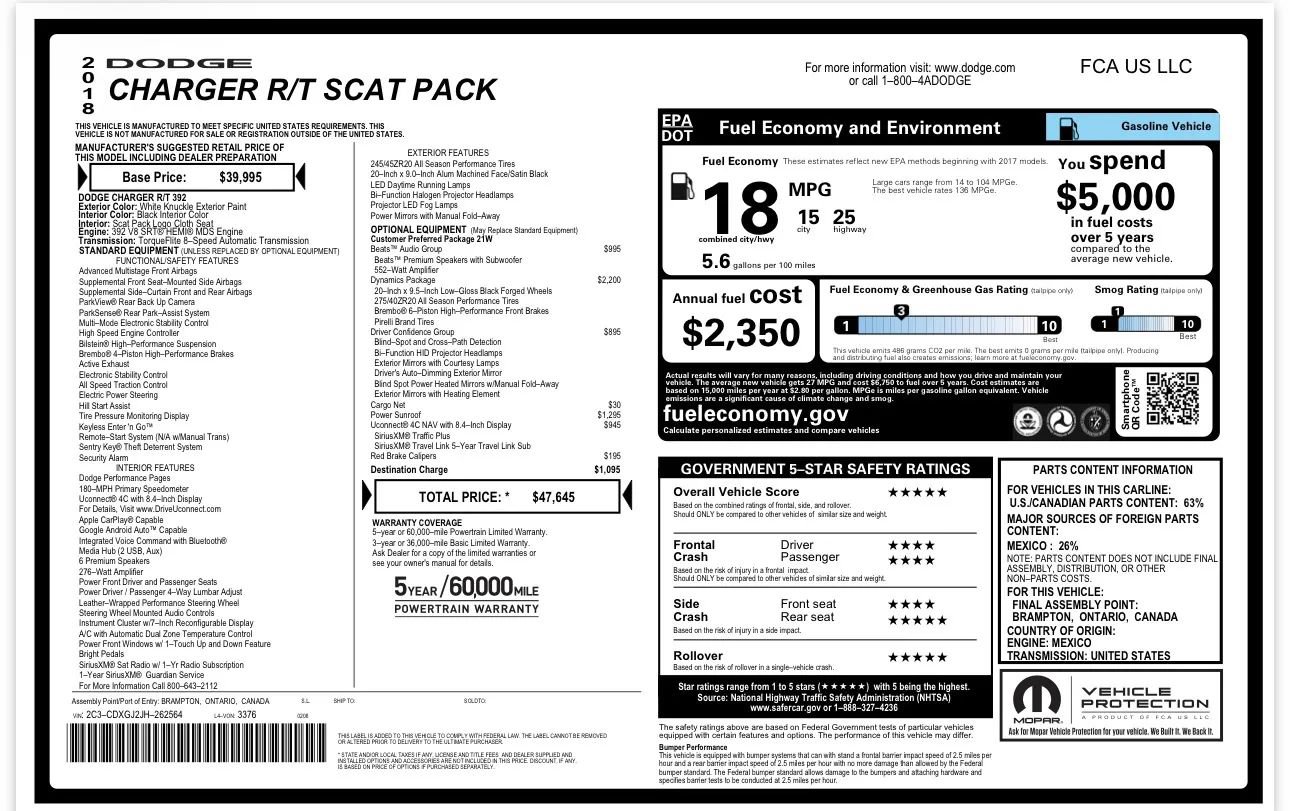 Used 2018 Dodge Charger R/T Scat Pack w/ Dynamics Package RWD image 27