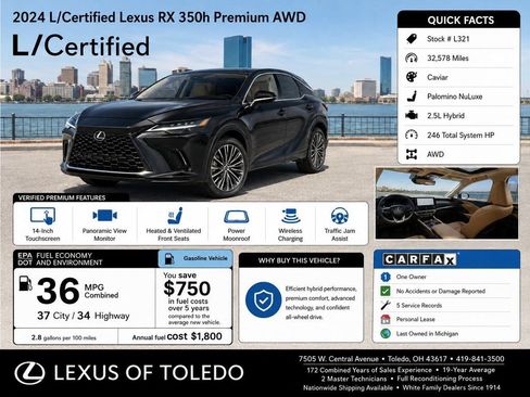 Certified 2024 Lexus RX 350h w/ Convenience Package AWD/4WD image 3