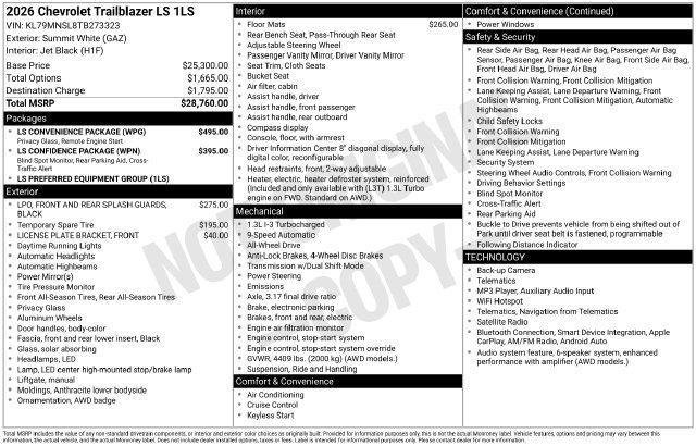New 2026 Chevrolet TrailBlazer LS w/ LS Convenience Package AWD/4WD image 33