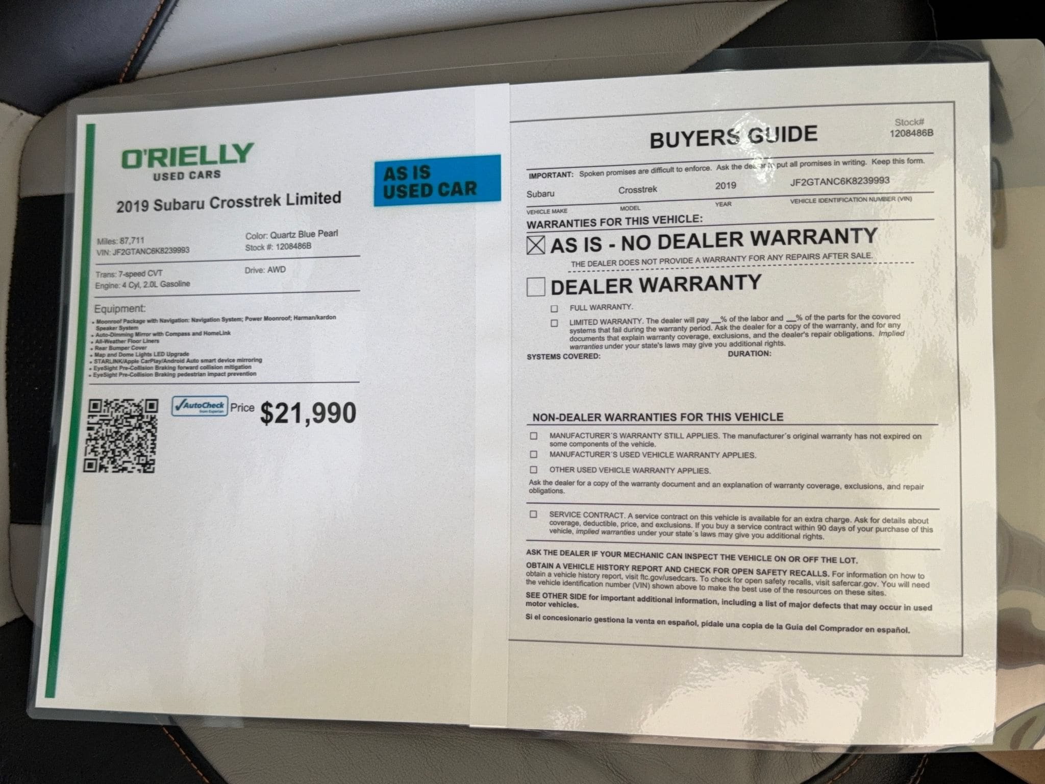 Used 2019 Subaru Crosstrek 2.0i Limited w/ Moonroof Package w/Navigation AWD/4WD image 39
