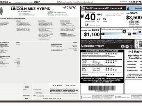 Used 2016 Lincoln MKZ Hybrid w/ Equipment Group 600A Reserve image 1