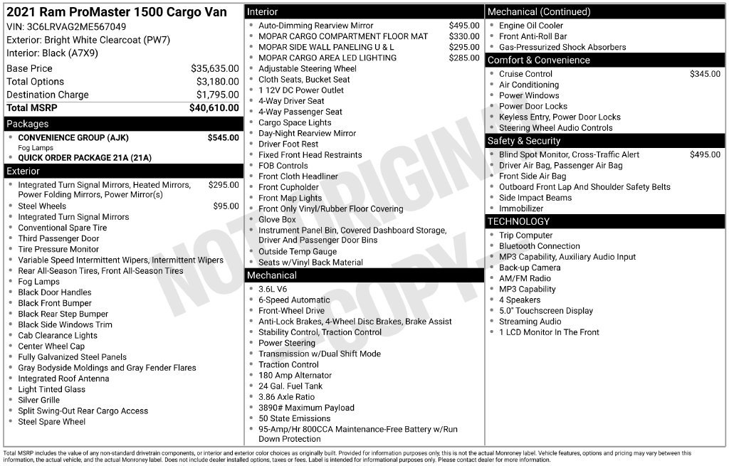 Used 2021 RAM ProMaster 1500 w/ Convenience Group FWD image 8