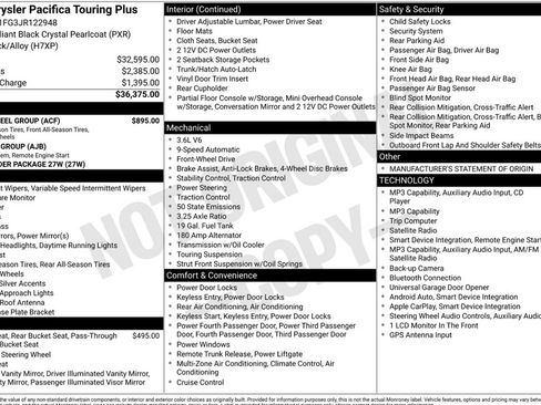Used 2018 Chrysler Pacifica Touring Plus w/ Tire & Wheel Group FWD image 2