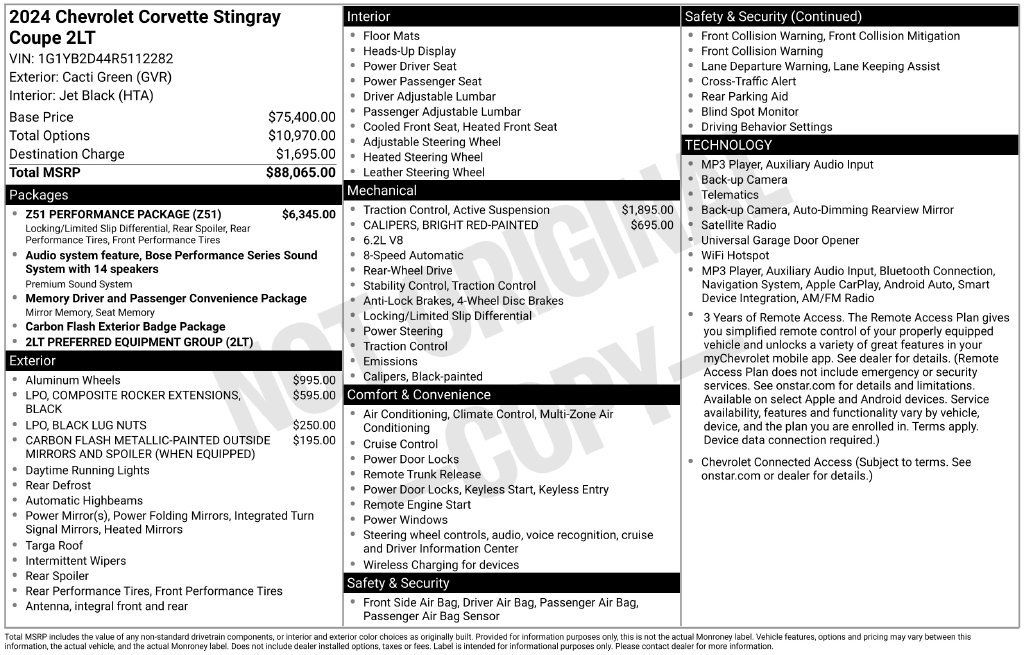 Used 2024 Chevrolet Corvette Stingray Preferred Cpe w/ Z51 Performance Package RWD image 40