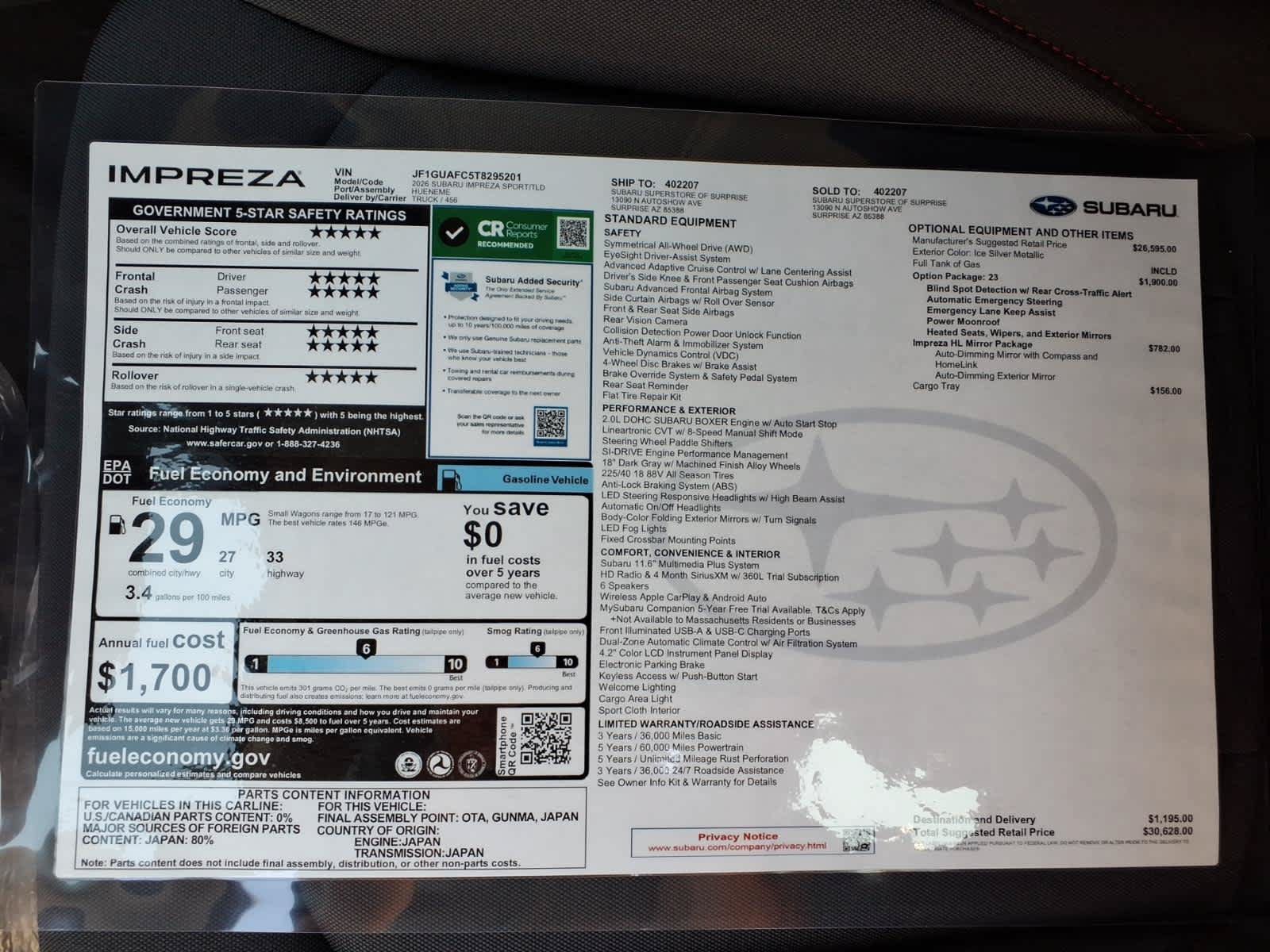 New 2026 Subaru Impreza 2.0i Sport AWD/4WD image 40