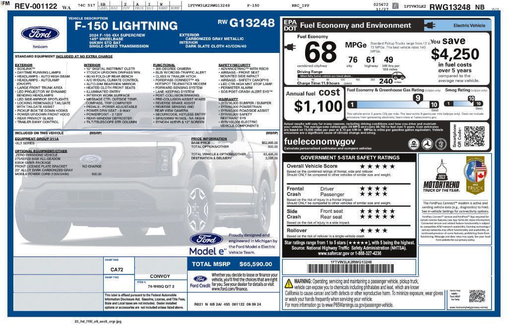 Certified 2024 Ford F150 Lightning XLT AWD/4WD image 14
