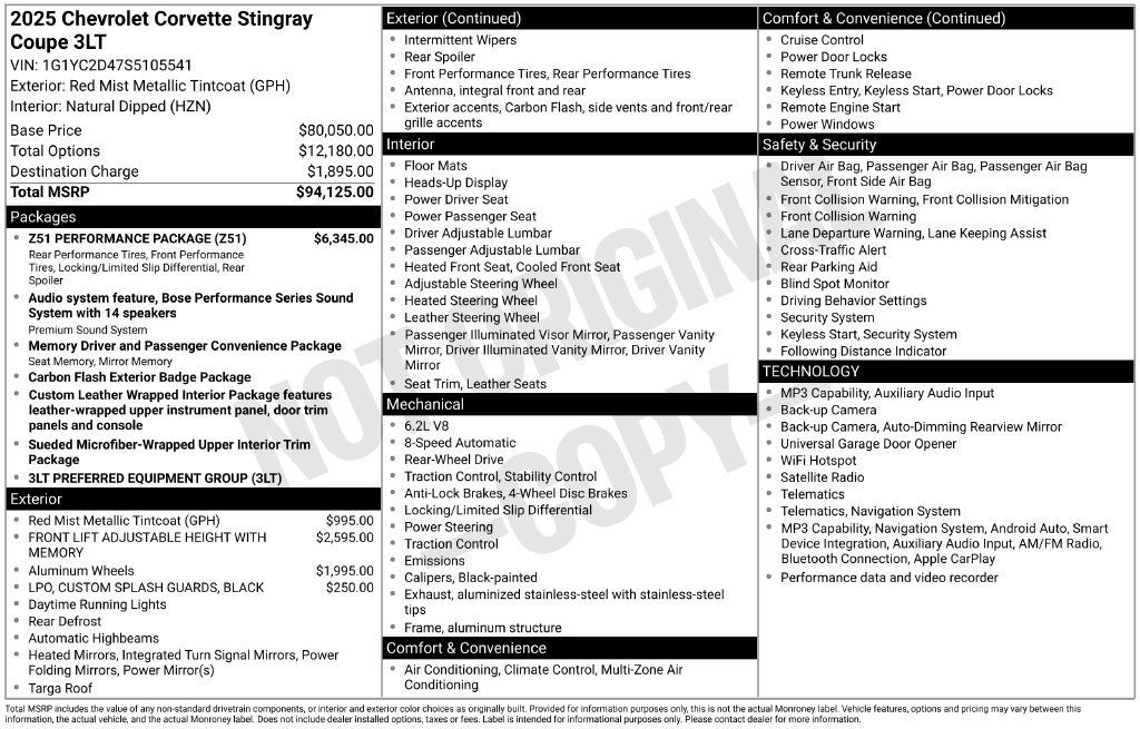 Used 2025 Chevrolet Corvette Stingray Premium Cpe w/ Z51 Performance Package RWD image 11