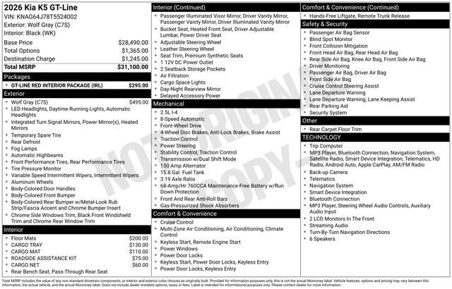 New 2026 Kia K5 GT-Line w/ GT-Line Red Interior Package FWD image 15