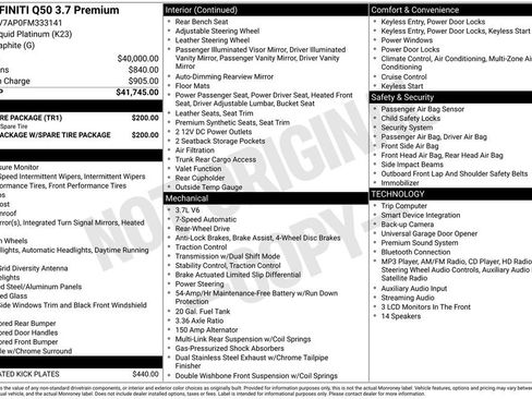 Used 2015 INFINITI Q50 Premium w/ Spare Tire Package RWD image 5