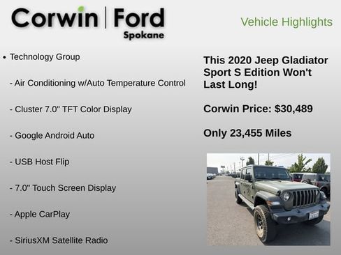 Used 2020 Jeep Gladiator Sport w/ Quick Order Package 24S AWD/4WD image 6