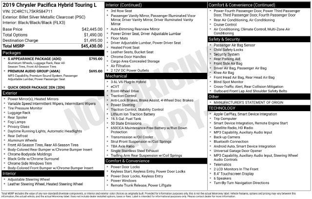 Used 2019 Chrysler Pacifica Touring-L w/ S Appearance Package FWD image 2