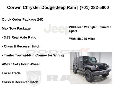 Used 2013 Jeep Wrangler Unlimited Sport w/ Max Tow Pkg AWD/4WD image 6