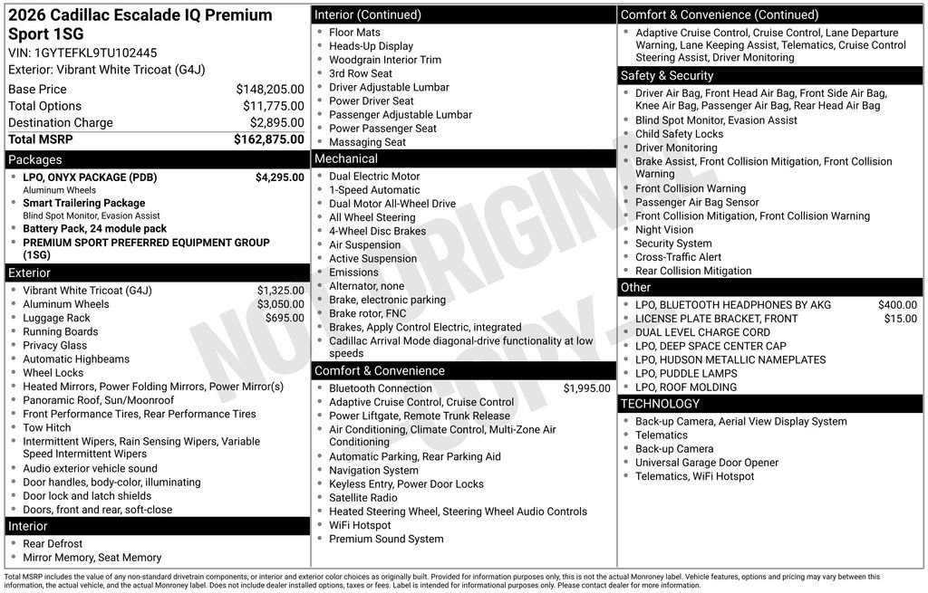 New 2026 Cadillac Escalade IQ Sport 2 w/ LPO, ONYX Package AWD/4WD image 54