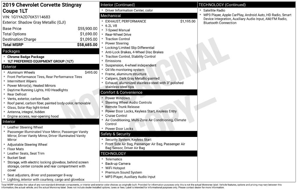 Certified 2019 Chevrolet Corvette Stingray Coupe w/ 1LT RWD image 32