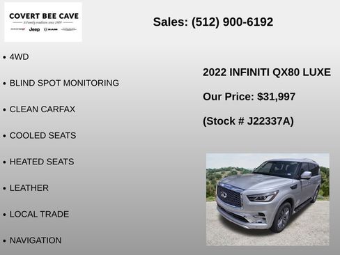 Used 2022 INFINITI QX80 Luxe w/ Cargo Package RWD image 6