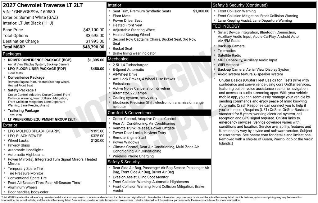 New 2027 Chevrolet Traverse LT w/ Driver Confidence Package AWD/4WD image 10
