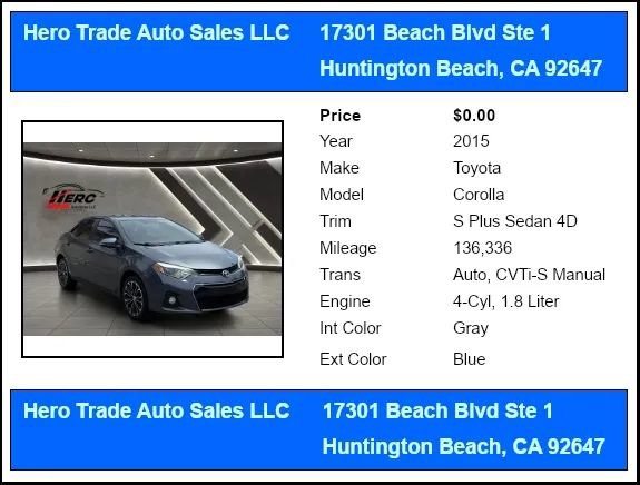 Used 2015 Toyota Corolla S w/ Body Protection Package #1 FWD image 10
