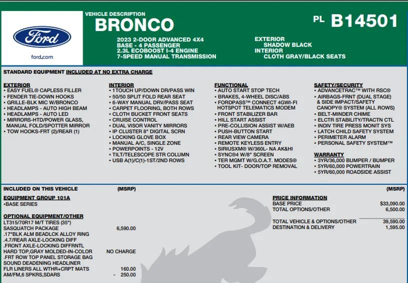Used 2023 Ford Bronco 2-Door w/ Sasquatch Package AWD/4WD image 2