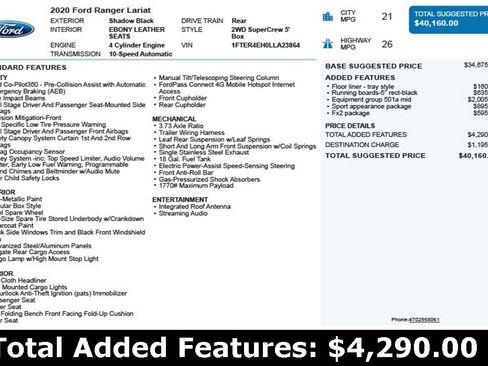 Used 2020 Ford Ranger Lariat w/ Equipment Group 501A Mid image 3