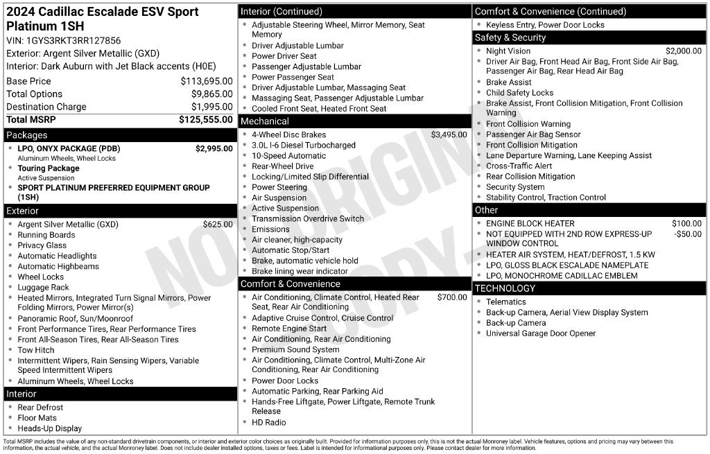 Certified 2024 Cadillac Escalade ESV Sport Platinum w/ LPO, ONYX Package RWD image 22