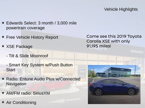 Used 2019 Toyota Corolla XSE w/ Carpet Mat Package (TMS) FWD image 8