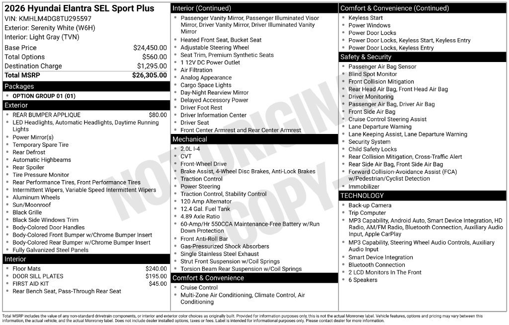 New 2026 Hyundai Elantra SEL Sport FWD image 16