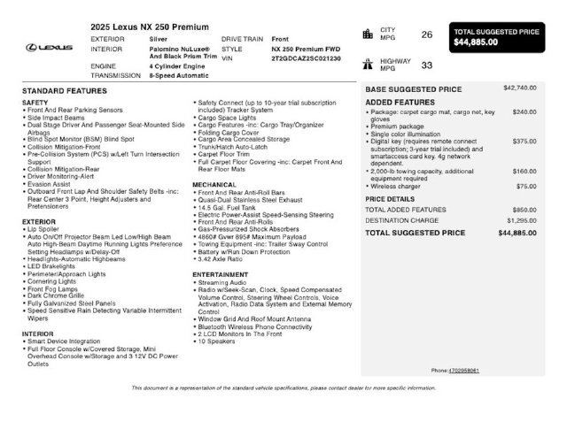 Used 2025 Lexus NX 250 FWD w/ Accessory Package (Z1) image 4