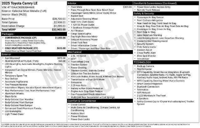 Used 2025 Toyota Camry LE w/ Convenience Package FWD image 32