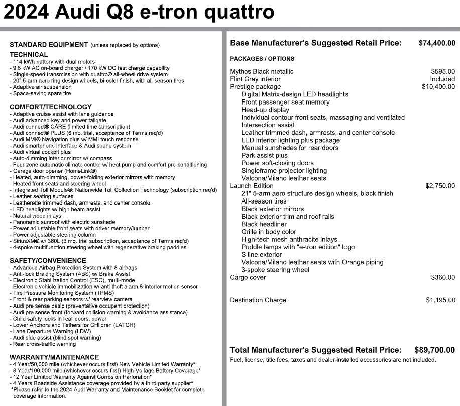 Used 2024 Audi Q8 e-tron Prestige w/ Prestige Package AWD/4WD image 3