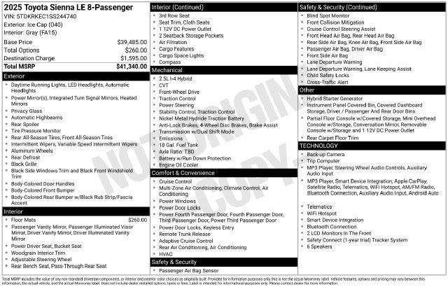 Used 2025 Toyota Sienna LE FWD image 28