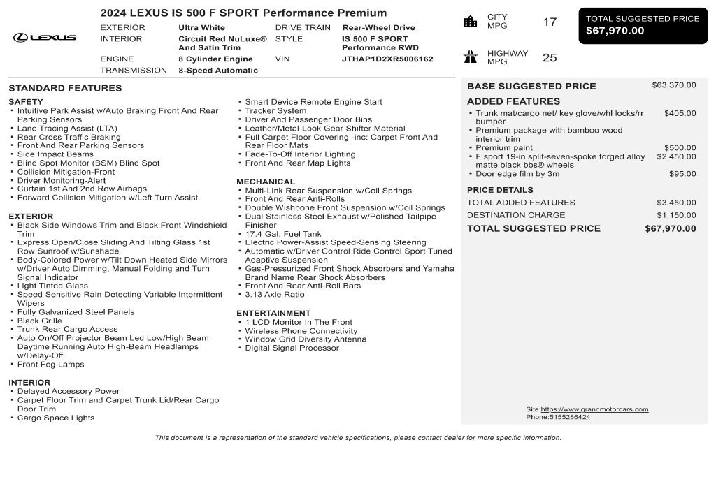 Used 2024 Lexus IS 500 w/ Accessory Package 2 RWD image 3