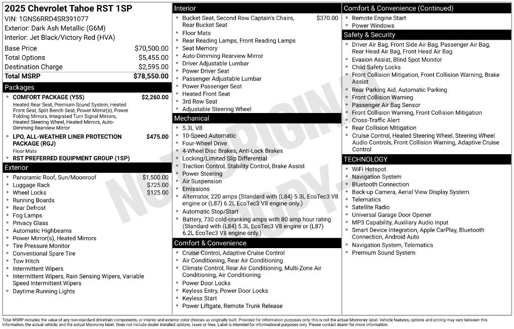 Certified 2025 Chevrolet Tahoe RST w/ Comfort Package AWD/4WD image 35