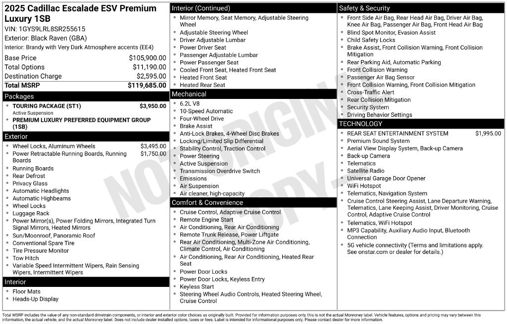 Used 2025 Cadillac Escalade ESV Premium Luxury w/ Touring Package AWD/4WD image 39