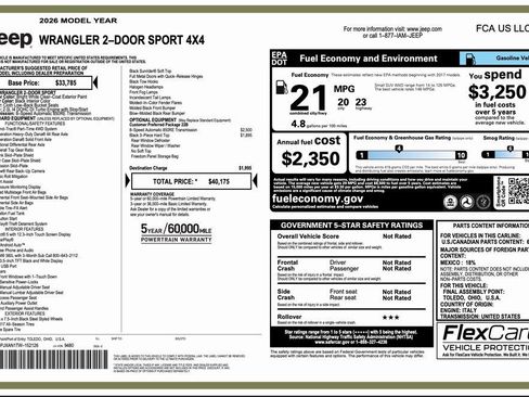 New 2026 Jeep Wrangler Sport AWD/4WD image 2