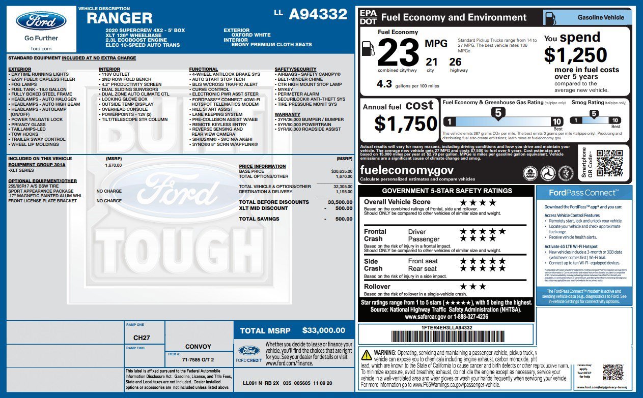 Used 2020 Ford Ranger XLT w/ Equipment Group 301A Mid RWD image 4