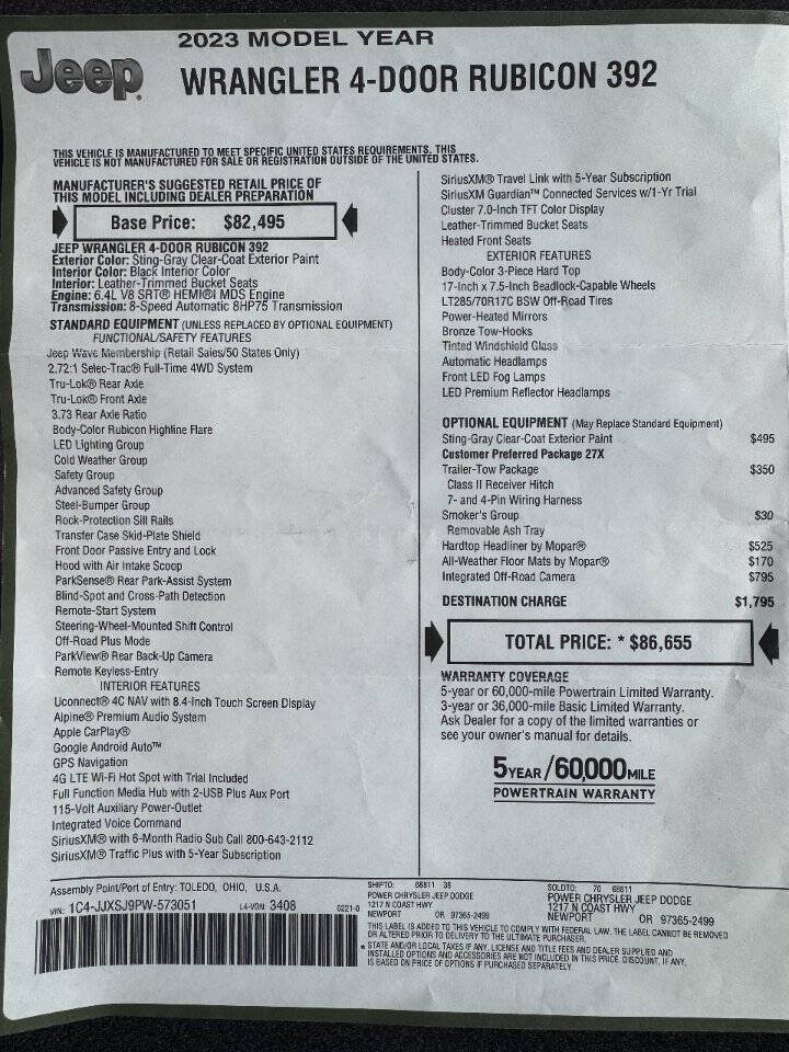 Used 2023 Jeep Wrangler Unlimited Rubicon 392 w/ Trailer Tow Package AWD/4WD image 20