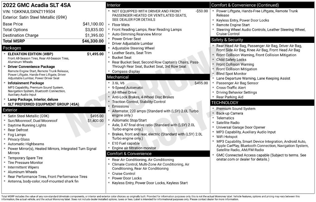 Used 2022 GMC Acadia SLT w/ Elevation Edition AWD/4WD image 21