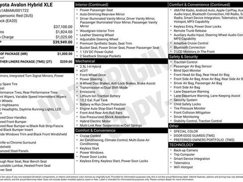 Used 2021 Toyota Avalon XLE w/ Moonroof Package FWD image 7