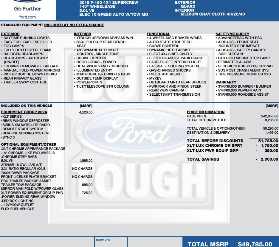 Used 2018 Ford F150 XLT w/ Equipment Group 302A Luxury AWD/4WD image 2