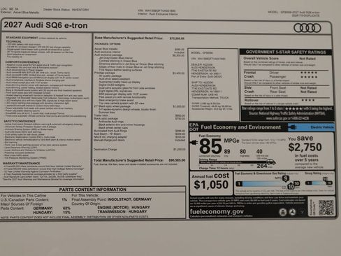 New 2027 Audi SQ6 e-tron Prestige AWD/4WD image 38