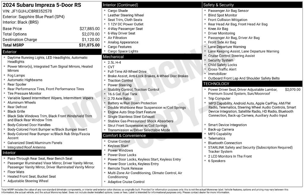Certified 2024 Subaru Impreza RS AWD/4WD image 8