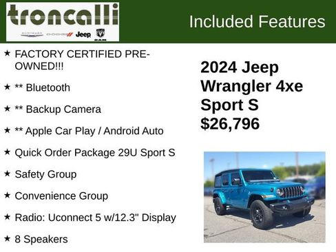 Certified 2024 Jeep Wrangler Unlimited w/ Convenience Group AWD/4WD image 5