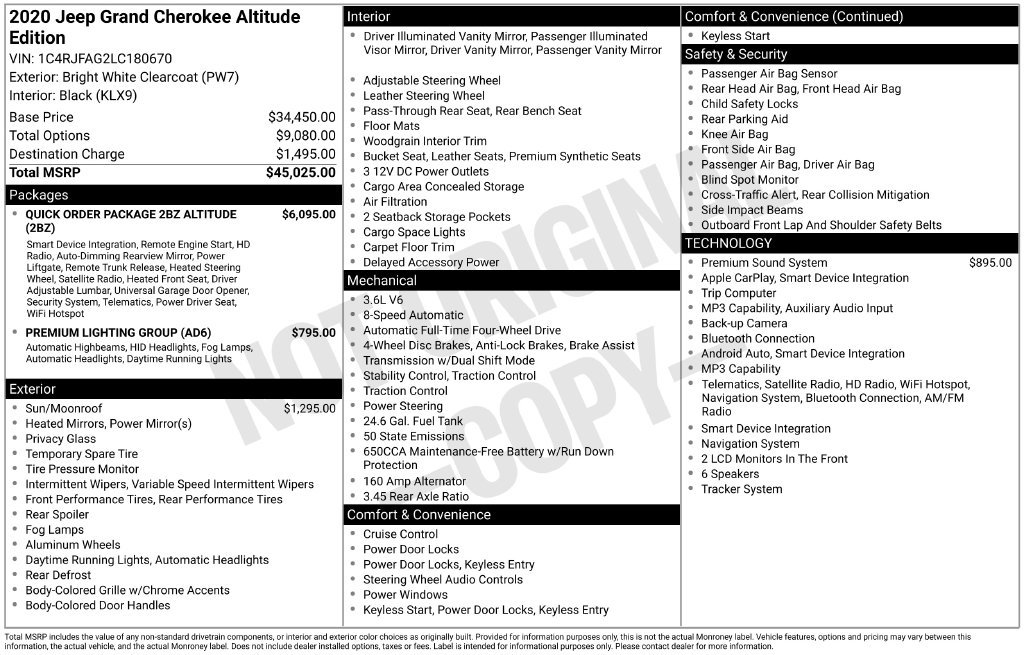 Certified 2020 Jeep Grand Cherokee Altitude AWD/4WD image 41