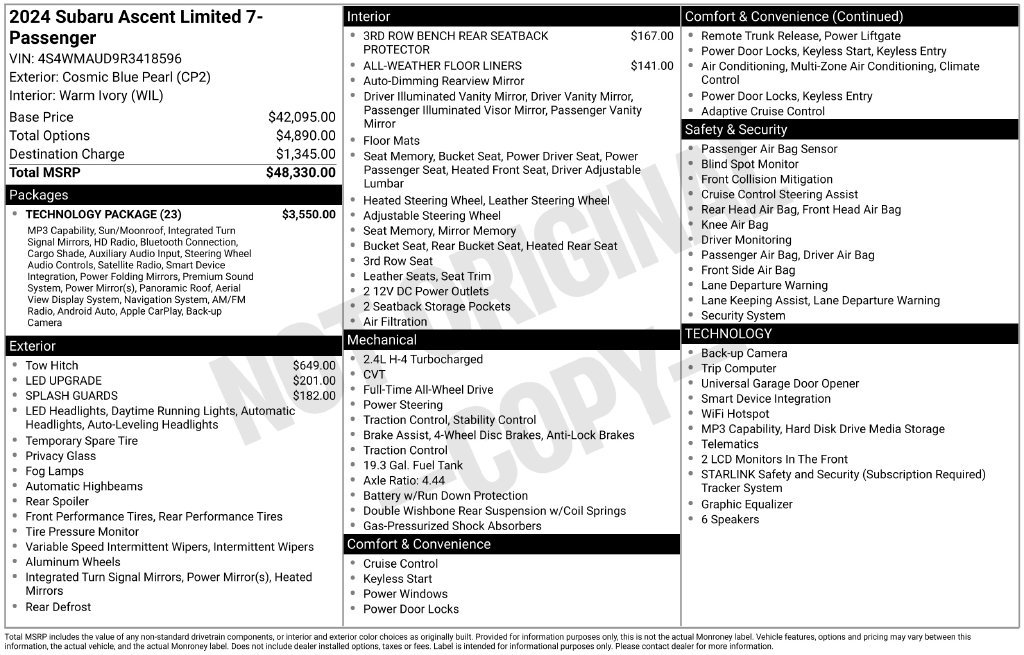 Used 2024 Subaru Ascent Limited w/ Technology Package AWD/4WD image 28