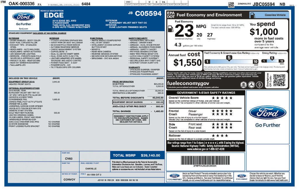 Used 2018 Ford Edge SEL w/ Equipment Group 201A AWD/4WD image 3