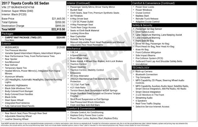 Used 2017 Toyota Corolla SE w/ Carpet Mat Package (TMS) FWD image 37