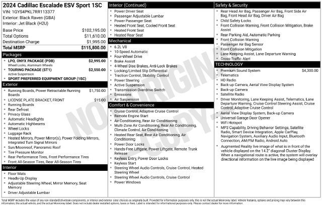 Certified 2024 Cadillac Escalade ESV Sport w/ LPO, ONYX Package AWD/4WD image 34