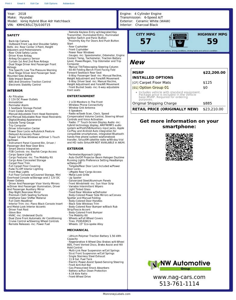 Used 2018 Hyundai Ioniq Blue FWD image 2