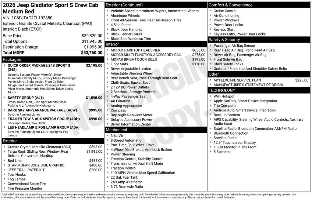 New 2026 Jeep Gladiator Sport AWD/4WD image 6